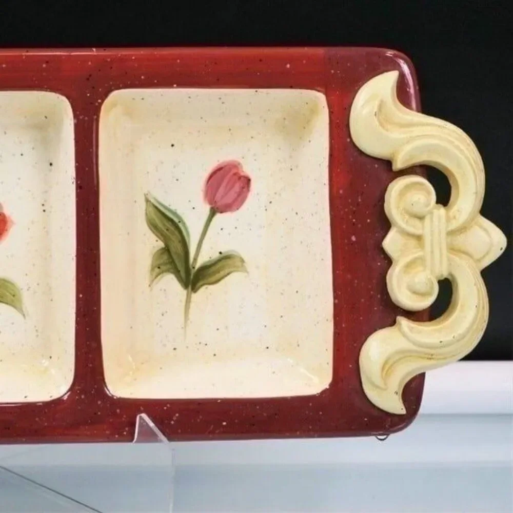 Julie Ueland 2004 Tulip Floral Divided Serving Tray Enesco Group